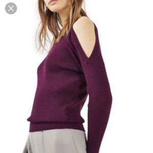 Ribbed Knit EXPOSED SHOULDERS Sweater 4 Wine Color